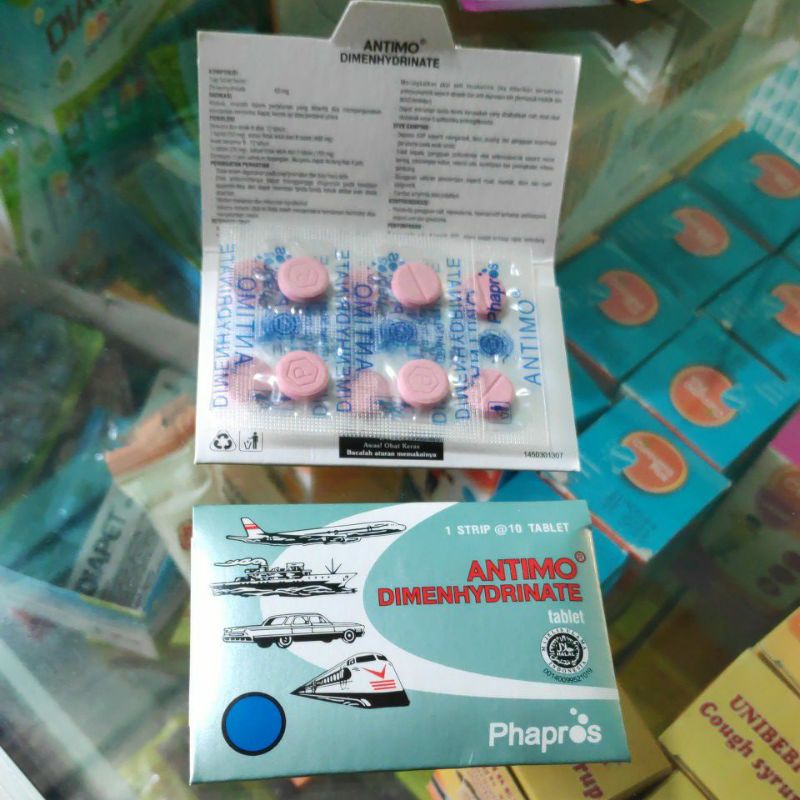 Antimo 1 Strip 10 Tablet 8 Tahun - Dewasa Anti Mabok perjalanan Mabuk Darat Udara Laut