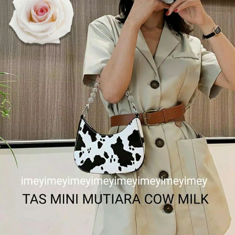 RLY68_TAS SELEMPANG MUTIARA COW MILK _TAS KOREA_TAS BULU _COD