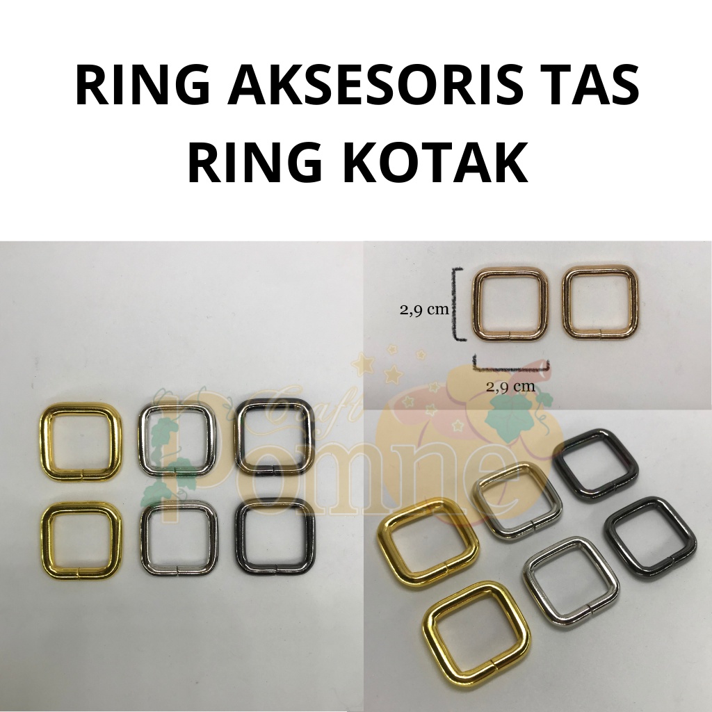 AKSESORIS TAS RING KOTAK TEBAL SQUARE RING RECTANGLE Rose Gold RG Gold Silver Black Nickel