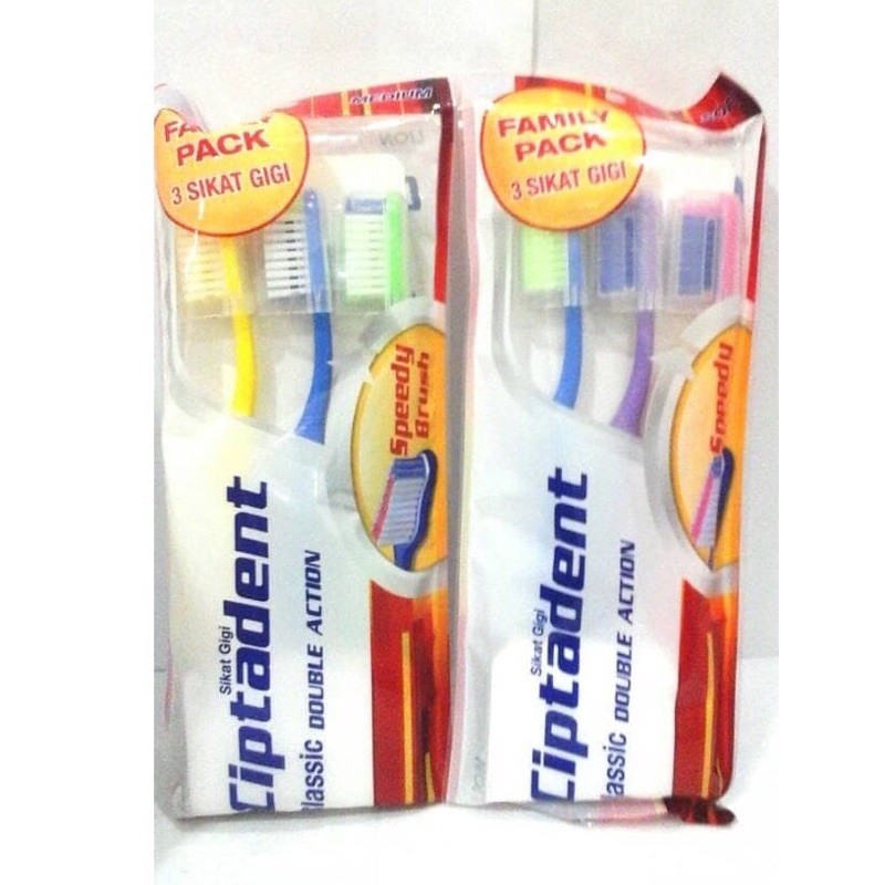 Ciptadent Classic Double Action ToothBrush Medium isi 3 - Ciptadent Sikat Gigi isi 3