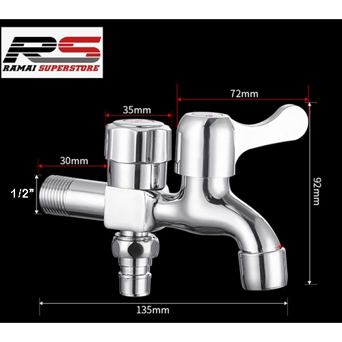 Kran Cabang Keran Shower Cabang Faucet Tembok Kamar Mandi 2 Way