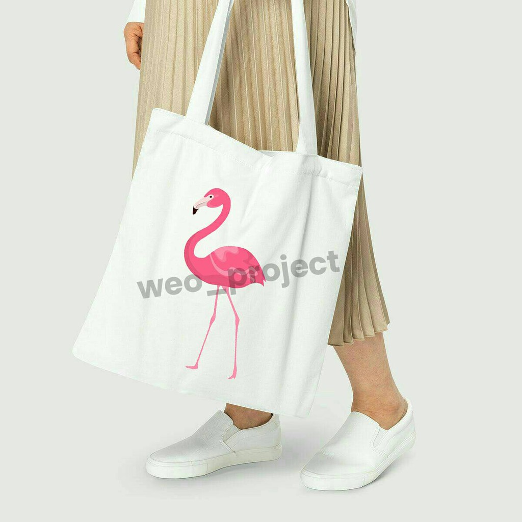 TOTE BAG KANVAS MURAH / TOTE BAG WANITA / TOTE BAG MOTIF Flamingo