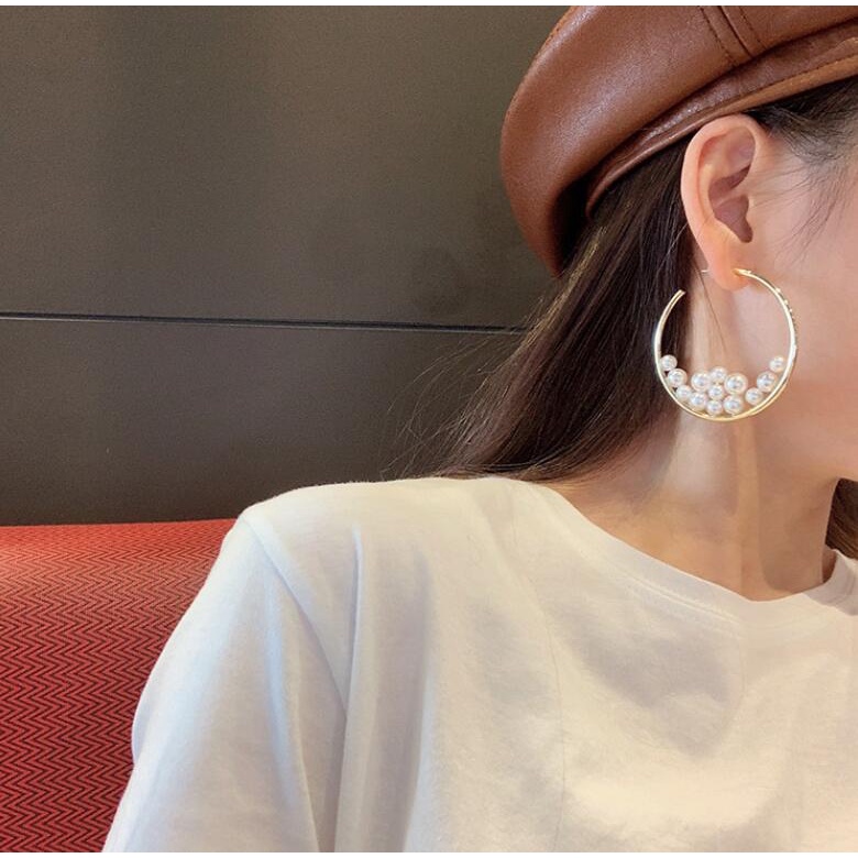 925 jarum perak kepribadian berlebihan C berbentuk besar anting-anting hoop online influencer fashio