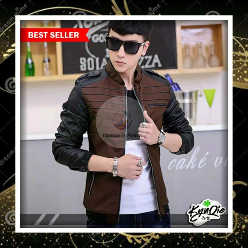 JAKET KULIT PRIA COWOK KOMBINASI KEREN PREMIUM EXCLUSIVE KOREA
