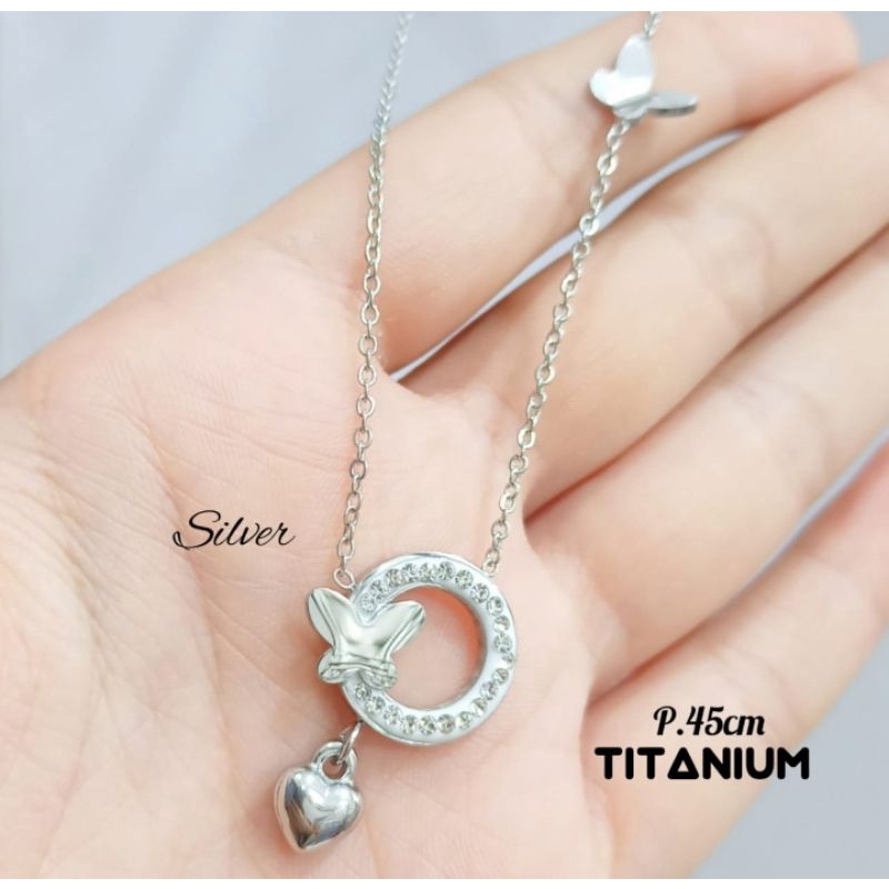 Kalung TITANIUM KUPU-KUPU perhiasan Emas Putih Anti Karat&amp;Anti Luntur termurah berkualitas elegan