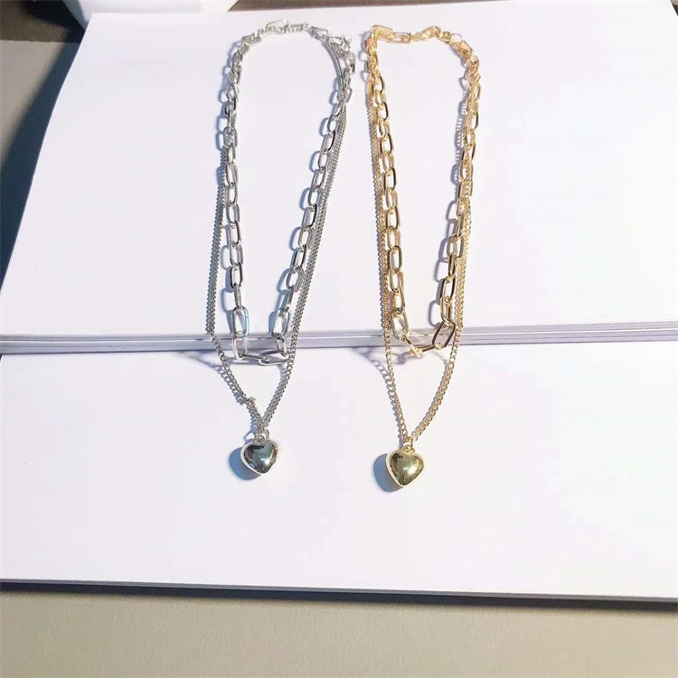 Kalung Double Layer Bentuk Hati Gaya Retro Harajuku Eropa Amerika