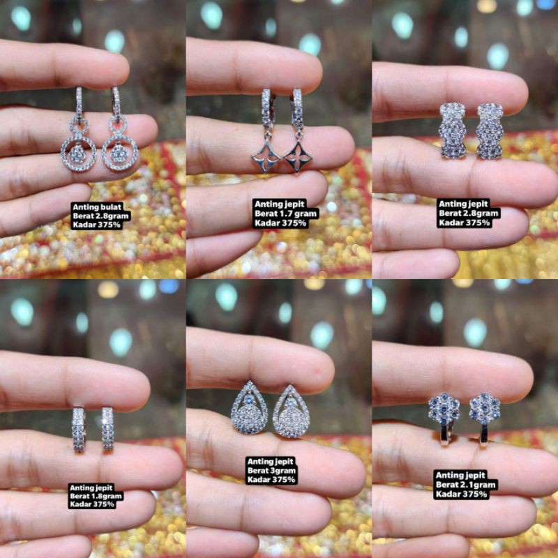 Antingan emas putih model jepit kadar 375%