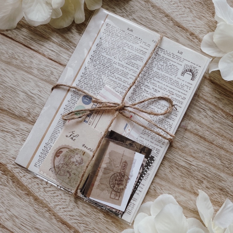 Journal Kit 30++ pcs // Bujo Kit Vintage Journal Aesthetic DIY Scrapbook Planner Mini Bundle Old Pap