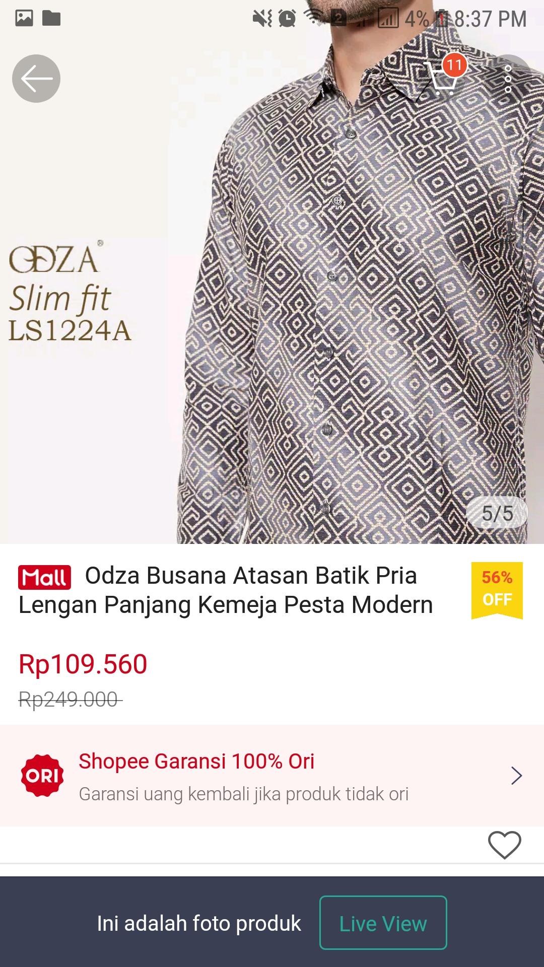 Odza Busana Atasan Batik Pria Lengan Panjang Kemeja Pesta Modern