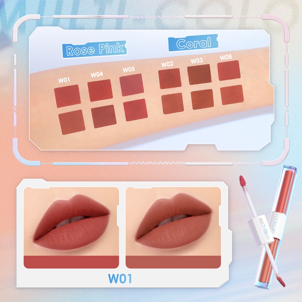 FOCALLURE 2 In 1 Matte Lipstick Lip Gloss Dual Stick Tahan Lama Hingga Liquid Lipstick 6 Jam