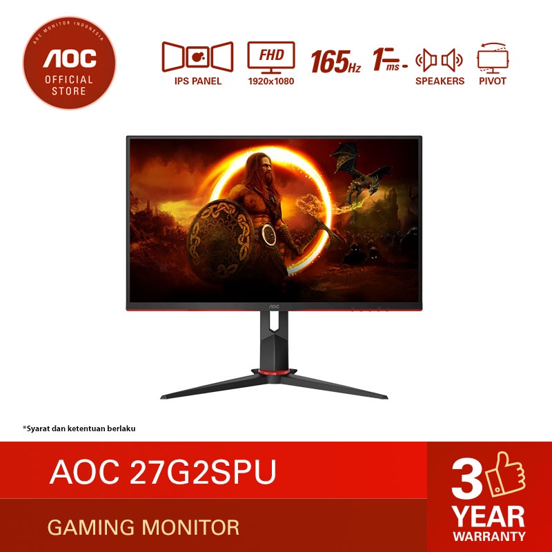 AOC 27G2SPU Adaptive Sync Gaming Monitor (27&quot;/1ms/IPS/165hz/FHD) 1 barang berhasil terjual