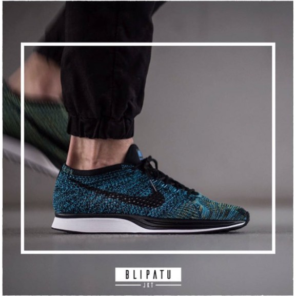 flyknit racer on foot