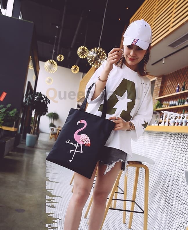 

Queen Label - Standing Flamingo Canvas Tote Bag