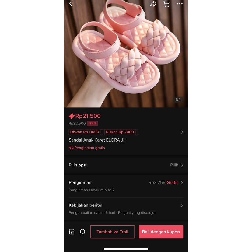 Sandal Anak Perempuan Cute Import ELORA JH - 1538 / Sandal Anak Bahan Karet Model Lucu 1-10 Tahun