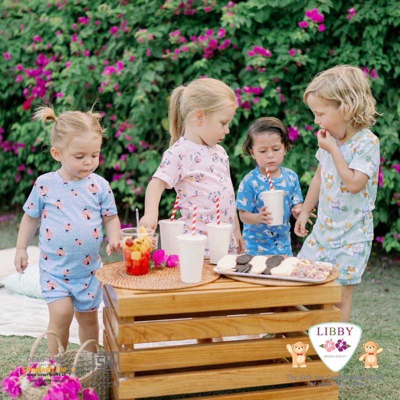 LIBBY SETELAN COTTON OBLONG TIPIS GIRL &amp; BOY SERIES - SETELAN ANAK RIB /SETELAN ANAK MURAH - LIBBY PICNIC IN THE GARDEN