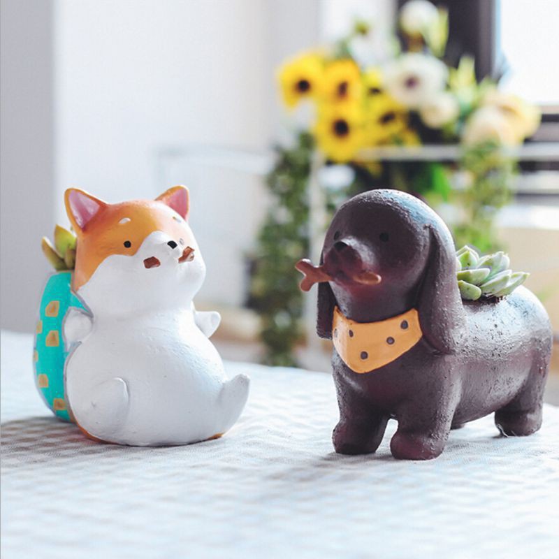 Vas Bunga Dengan Bahan Resin Dan Gambar Kartun Anjing Husky