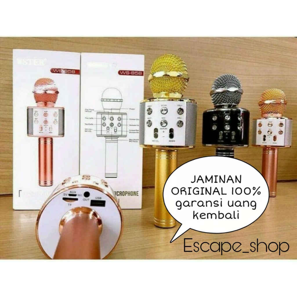 ORIGINAL MIC WSTER WS 858 WIRELESS BLUETOOTH KARAOKE - WS 858 ORi