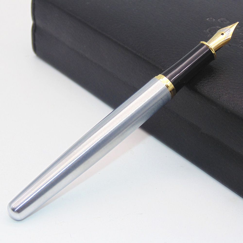 ELEGANT Classic Fountain Pen Medium Trim M Writing Supplies Silver Stainless Steel Business Golden Nib/Multicolor