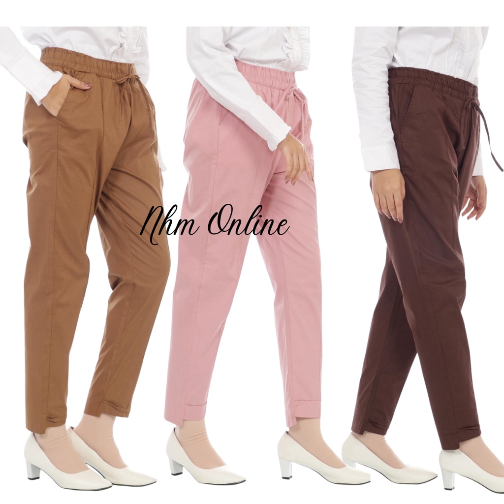 NHM Celana Kerja Panjang Wanita Doty Pants Nisa Asimetris Polos, Celana Jumbo Wanita banyak warna