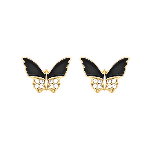 LRC Anting Tusuk Fashion Temperament Black Butterfly Drop Oil Diamond Alloy P2780X