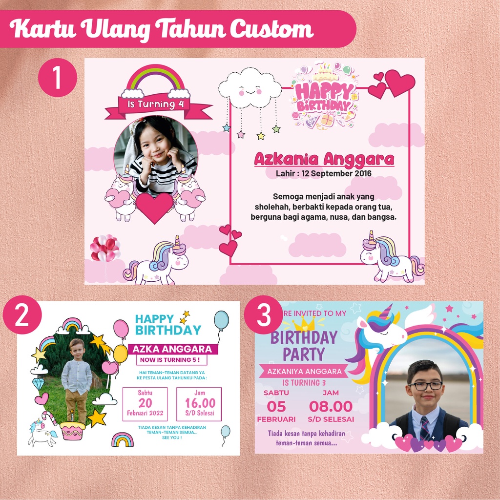 Jual Undangan ulang tahun anak / ucapan ulang tahun anak isi 60-100 Pcs