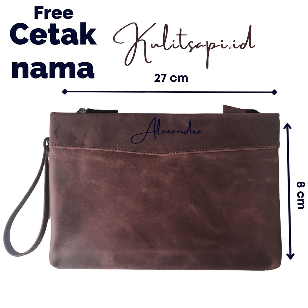 Clutch Pouch Hand Bag Cluth Domoet Tas Tangan Pria Wanita Kulit Asli Crazy horse