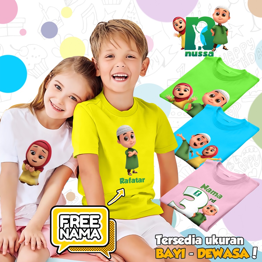 [FREE NAMA!!] Baju Kaos ANAK DAN DEWASA NUSSA RARA BANYAK MOTIF