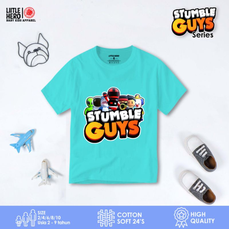 Baju Kaos Distro Anak Laki Laki Cowok Stumble Guys Little Hero Usia 2 - 8 Tahun