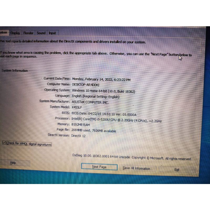 Laptop Asus A455L Ram 8gb SSD 120gb core i5 Gen5 Nvidia (T41)