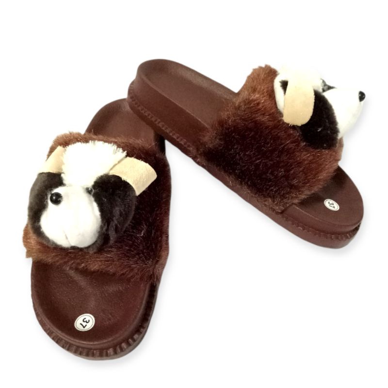 Sandal bulu boneka import sandal wanita sandal kokop bulu