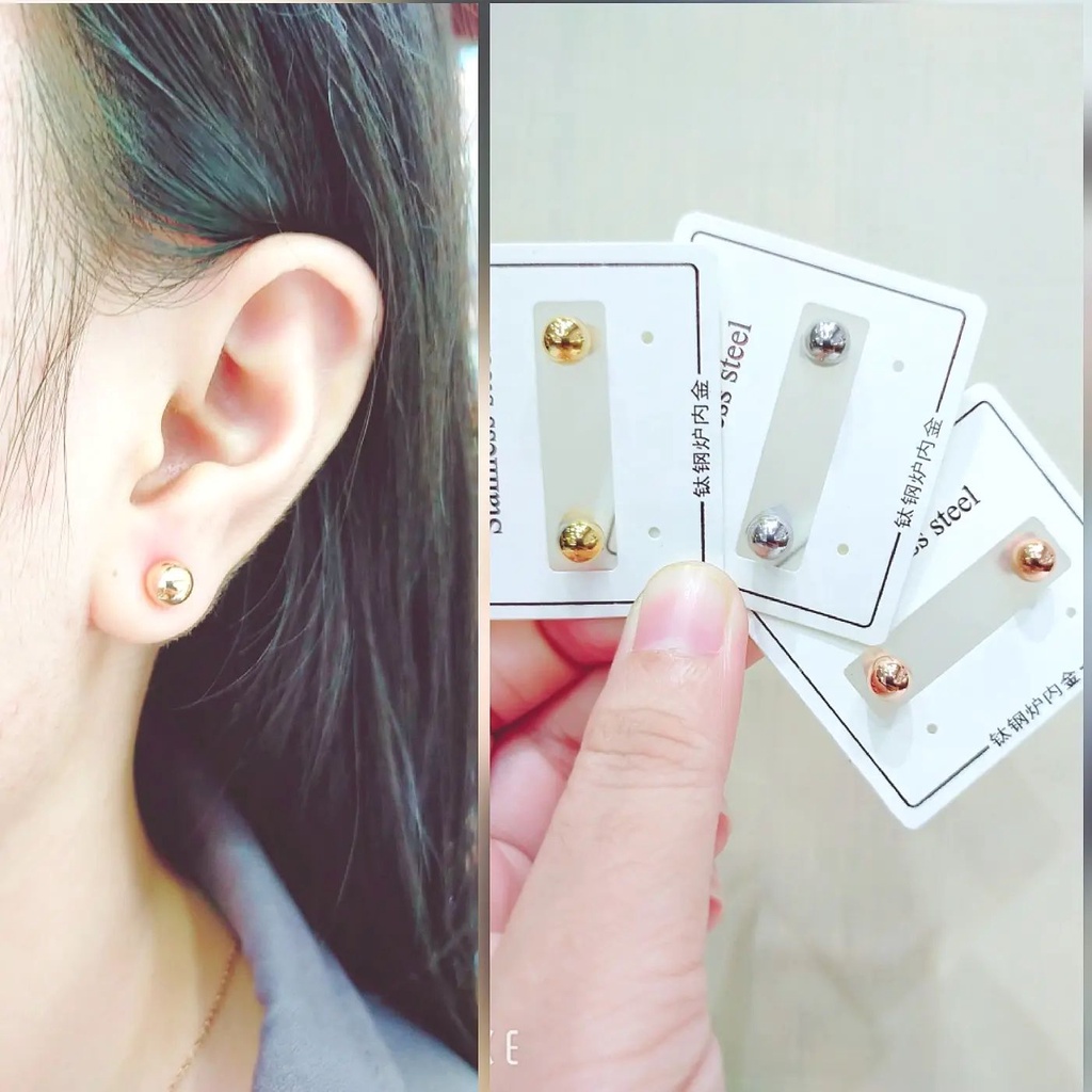 COD - Anting Giwang Lapis Emas Wanita Korea Titanium Anti Karat&Luntur - Aksesoris Stud Bulat Polos 