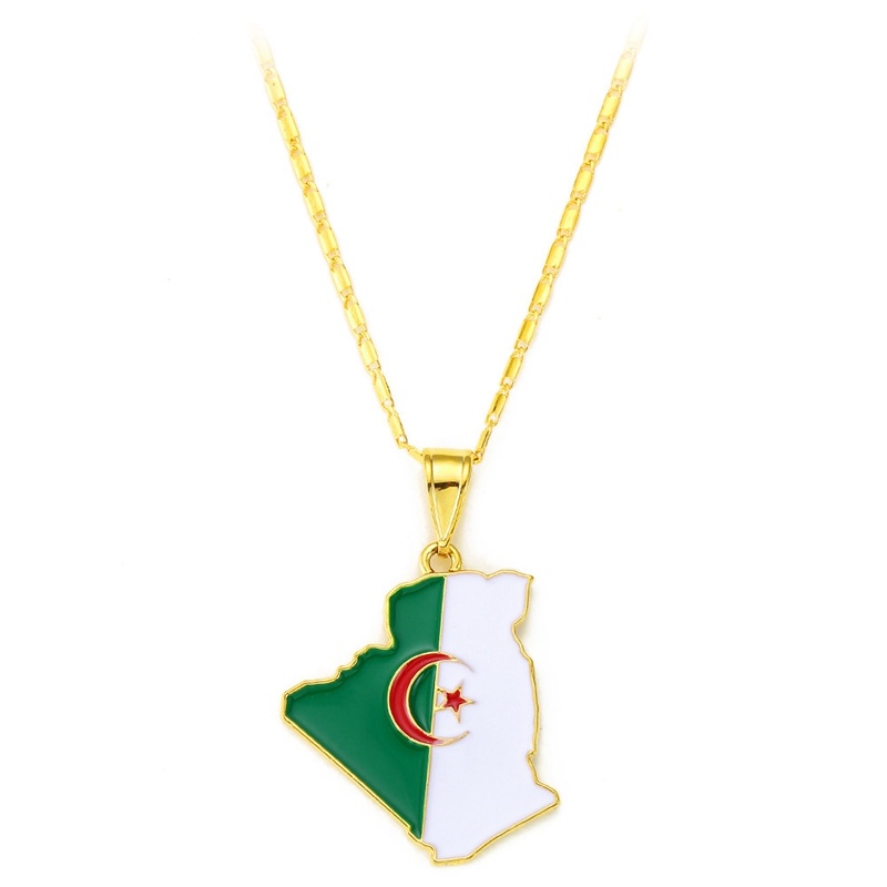 Algeria Map Necklace Unisex Algeria Flag Drop Gold Necklace 18K Gold Fashion Hip Hop Necklace Jewelry