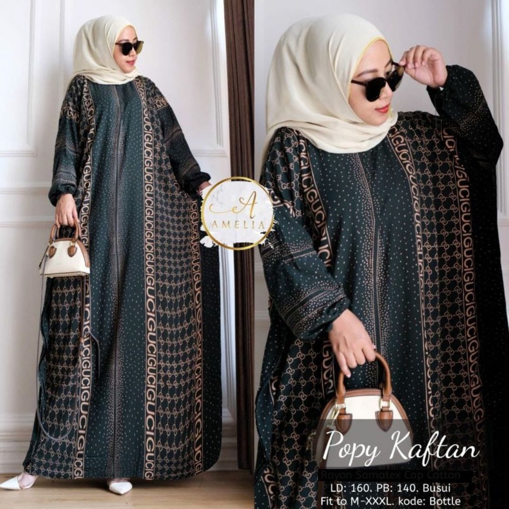 Batik A W - Kaftan Batik Wanita Jumbo Popy Kaftan Motif Branded Gucci Lengan Panjang Busui Resleting Gamis Rayon Jumbo Kaftan Terbaru