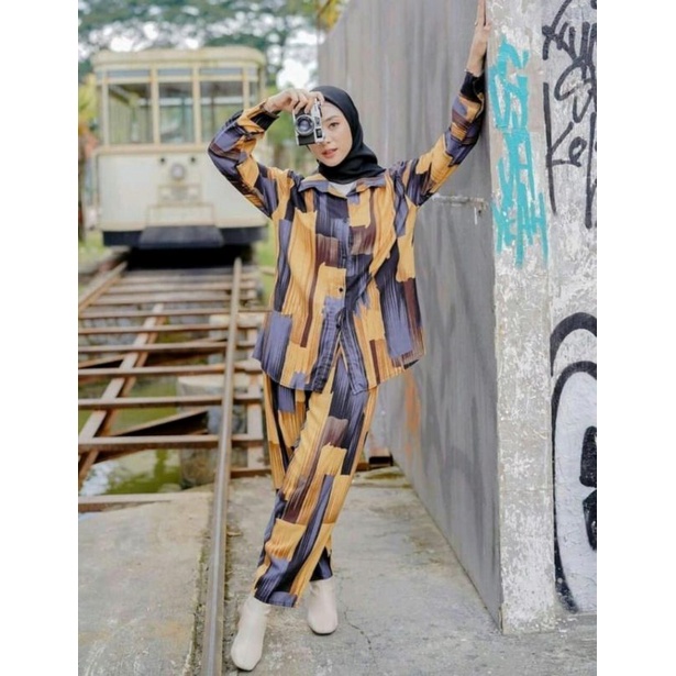 ONE SET PANJAMAS BUSUI || LD 105 -108 || STELAN WANITA || ONE SET RAYON MOTIF KEKINIAN-LENKA SET