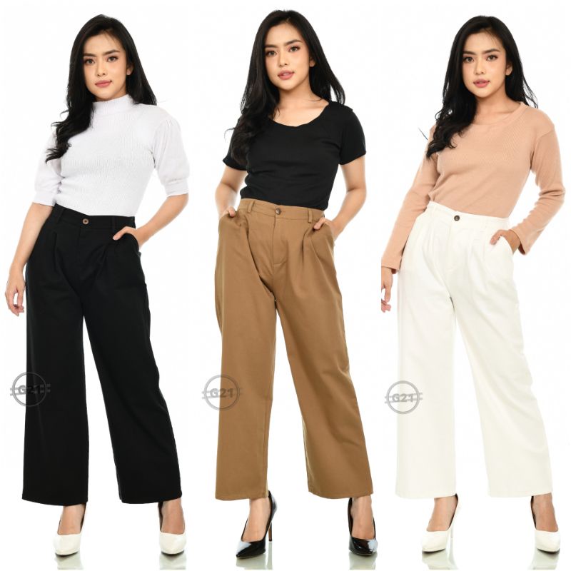 Celana Kulot Wanita Panjang Model Pinggang Karet Belakang Warna Hitam Putih Bahan Premium Quality Celana Kulot Panjang Wanita Celana Panjang Cewek Bahan Katun