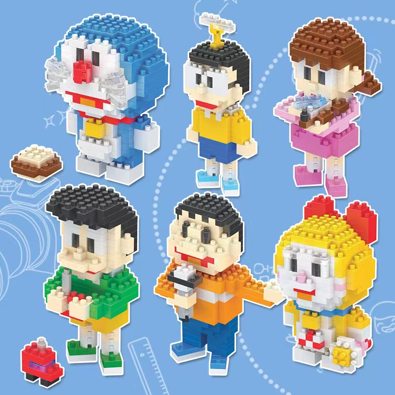 Mainan Puzzle Susun Blok Model Lego Bentuk Tinkerbell Nobita Shizuka Fat Tiger Untuk Anak DIY