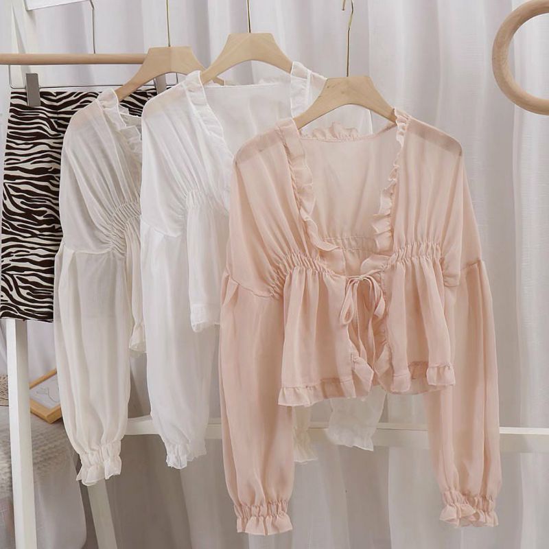 OUTER WANITA RUFFLES QUEEN | BLOUSE TRANSPARAN RUFFLES | OUTER KOREAN | OUTER TERBARU | CARDIGAN WAN