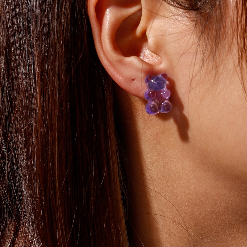 [ACKER] INS Kartun Beruang Resin Warna Kreatif Anting Permen Transparan Untuk Wanita