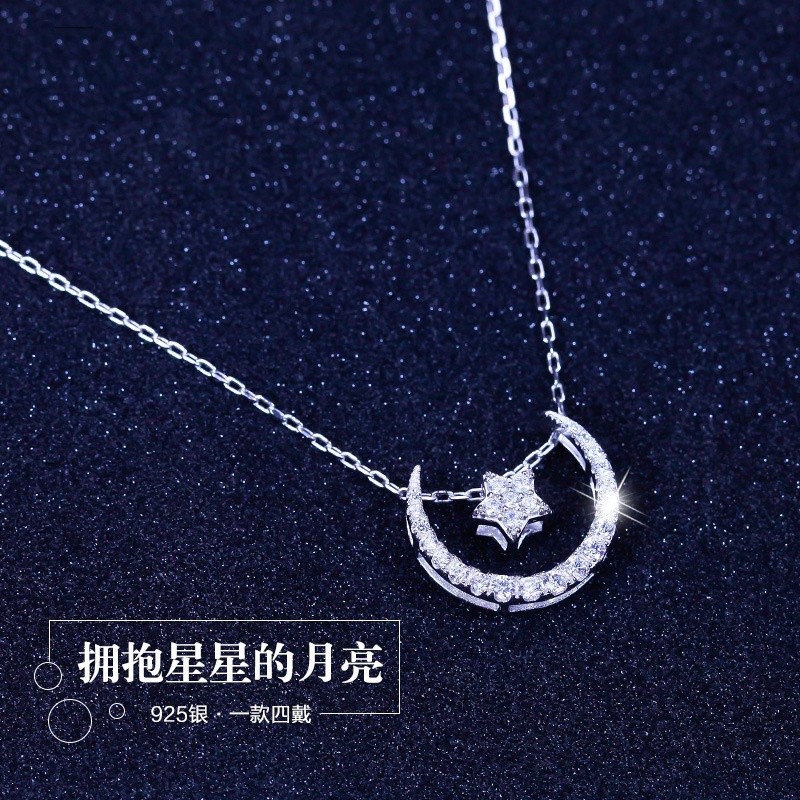 [Ready Stock]Stylish Moon and the Stars Necklace Pendant Clavicle Chain