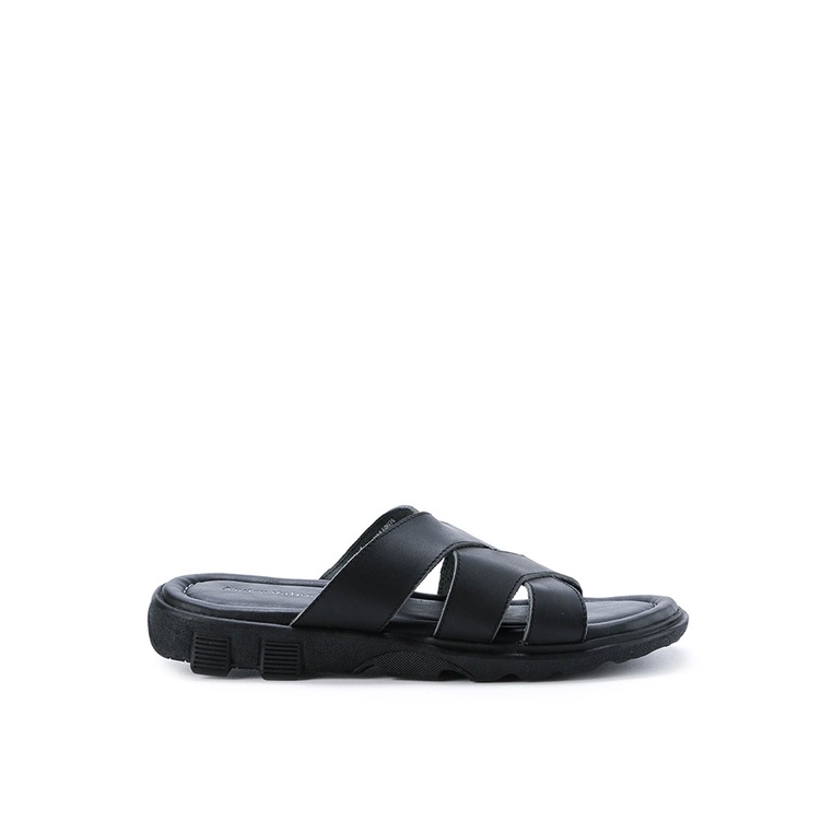 SANDAL SLIDE KULIT ANDRE VALENTINO PRIA ORIGINAL CASUAL HITAM AVM10