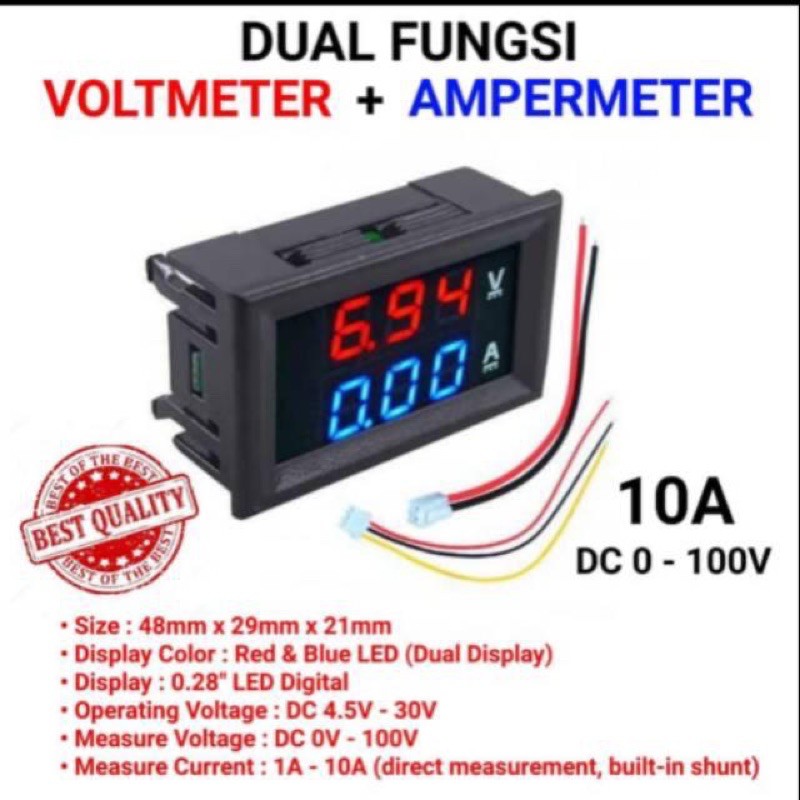 DISPLAY COMBO VOLT AMPER METER AMMETER DC 0-100V/10A RED AND BLUE LED DISPLAY  DC 4.5 - 30V POWER