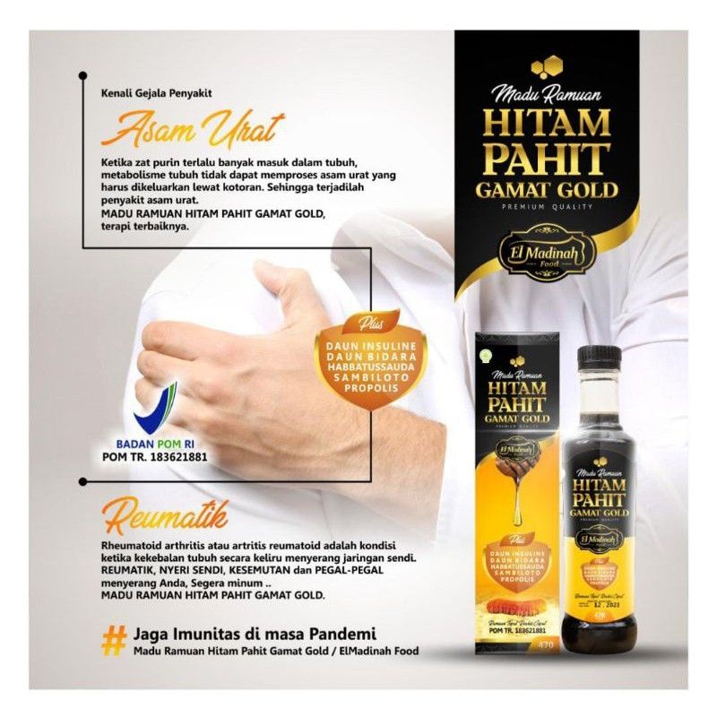 Madu Ramuan Hitam Pahit Gamat Gold 470gr / Madu Hitam Pahit Plus Daun Insulin Bidara Sambiloto