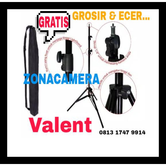 LIGHTSTAND VALENT TRIPOD STUDIO TRIPOD LAMPU LIGHT STAND VALENT + TAS KODE 120
