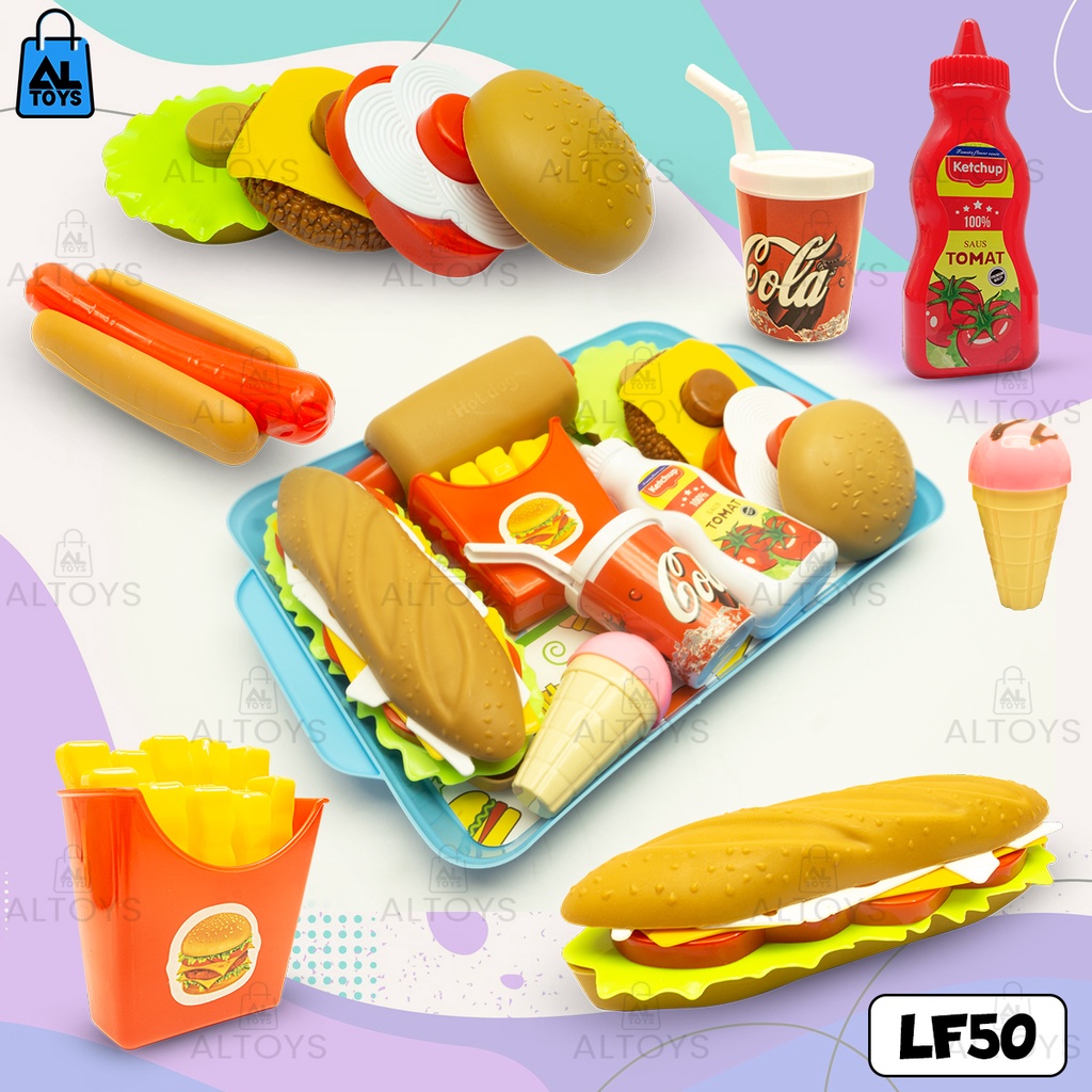 Mainan Nampan Masakan Fast Food Hot Dog / Burger / Kentang Goreng / Ice Cream LF50