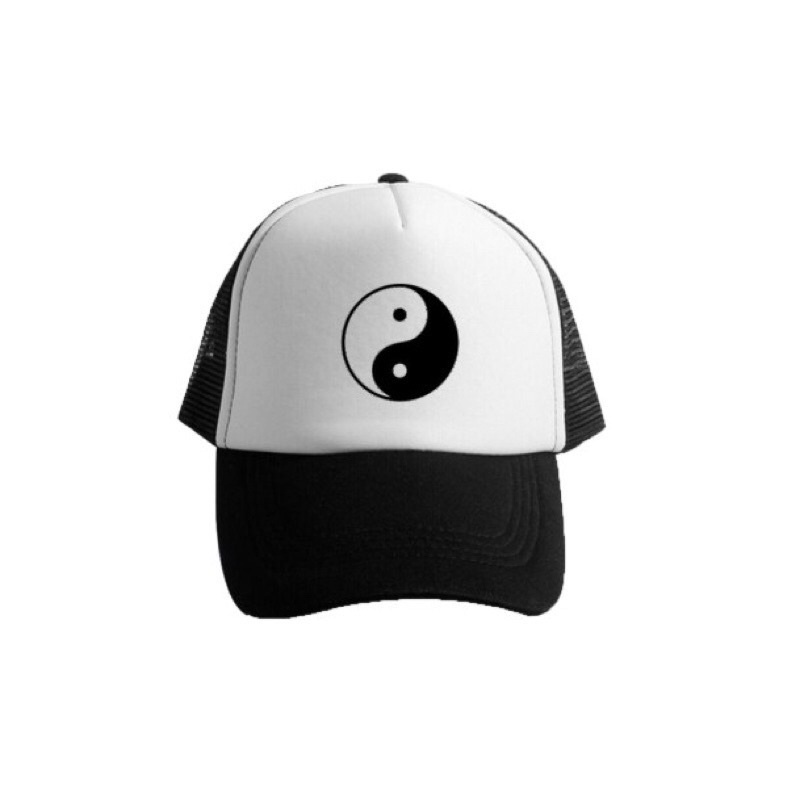 Topi Trucker Custom Yin Yang - Hitam Putih