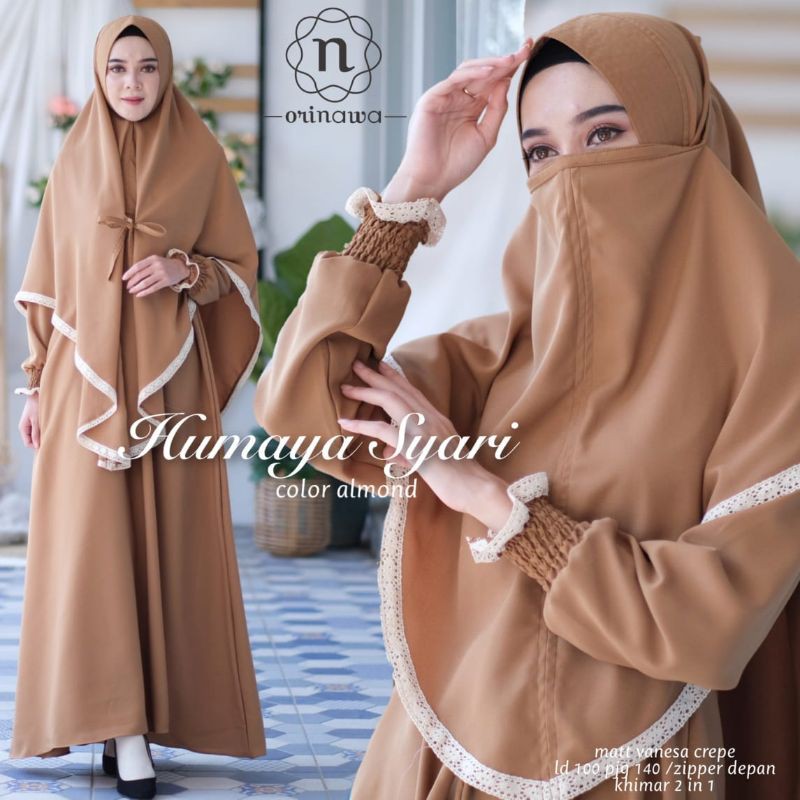 Khimar 2 in 1 cadar niqab set gamis syari polos gamis syari renda Humaya Syari Ori by Orinawa