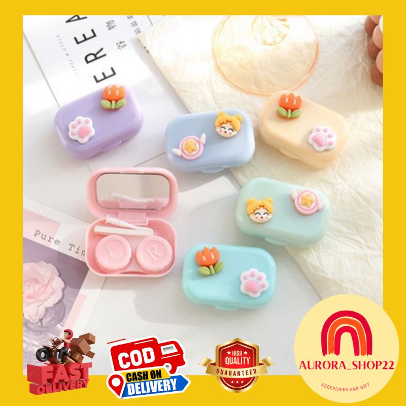 [COD] Kotak Softlens Kotak Lensa Mata Lucu Cute Dilengkapi dengan Kaca Impor tempat Cuci Lensa Mata Tempat Mata Penyimpanan Lensa Mata Softlens Case