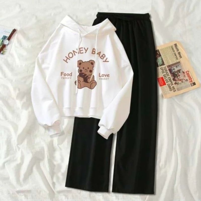 Honey Baby L - XL  Sweater Hoodie (Celana Jual Pisah) Ready Super Tebal