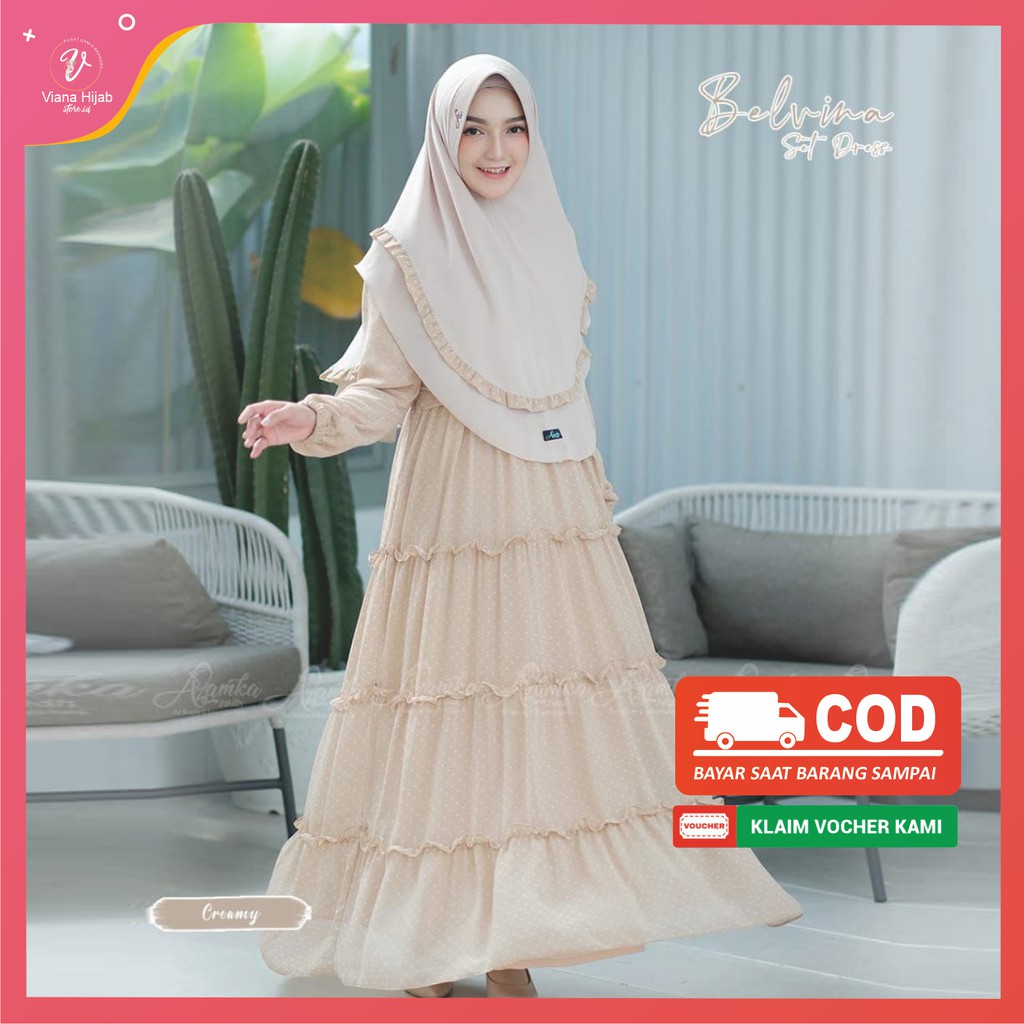 Gamis Polos Pleats Belvina By Azamka Hijab Maxi Dress Wanita Dewasa Bahan Ceruty Babydoll Premium Fu