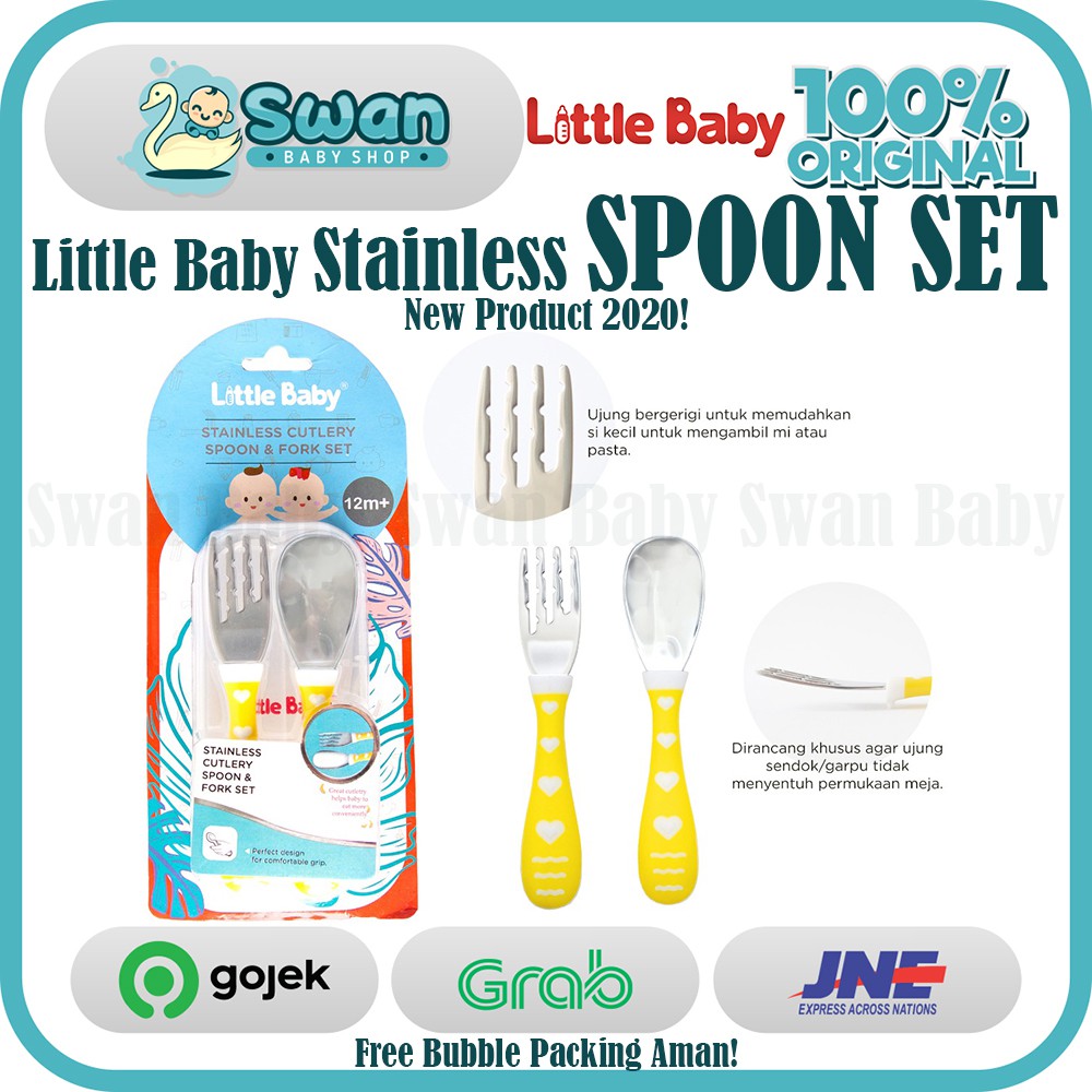 Little Baby Stainless Cutlery Spoon &amp; Fork Set / Sendok Makan Bayi